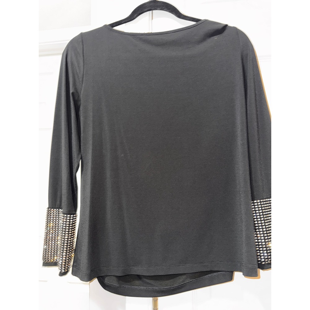 Boston Proper Black Embellished Cuff Long Sleeve‎ Top Party Blouse - Picture 5 of 8